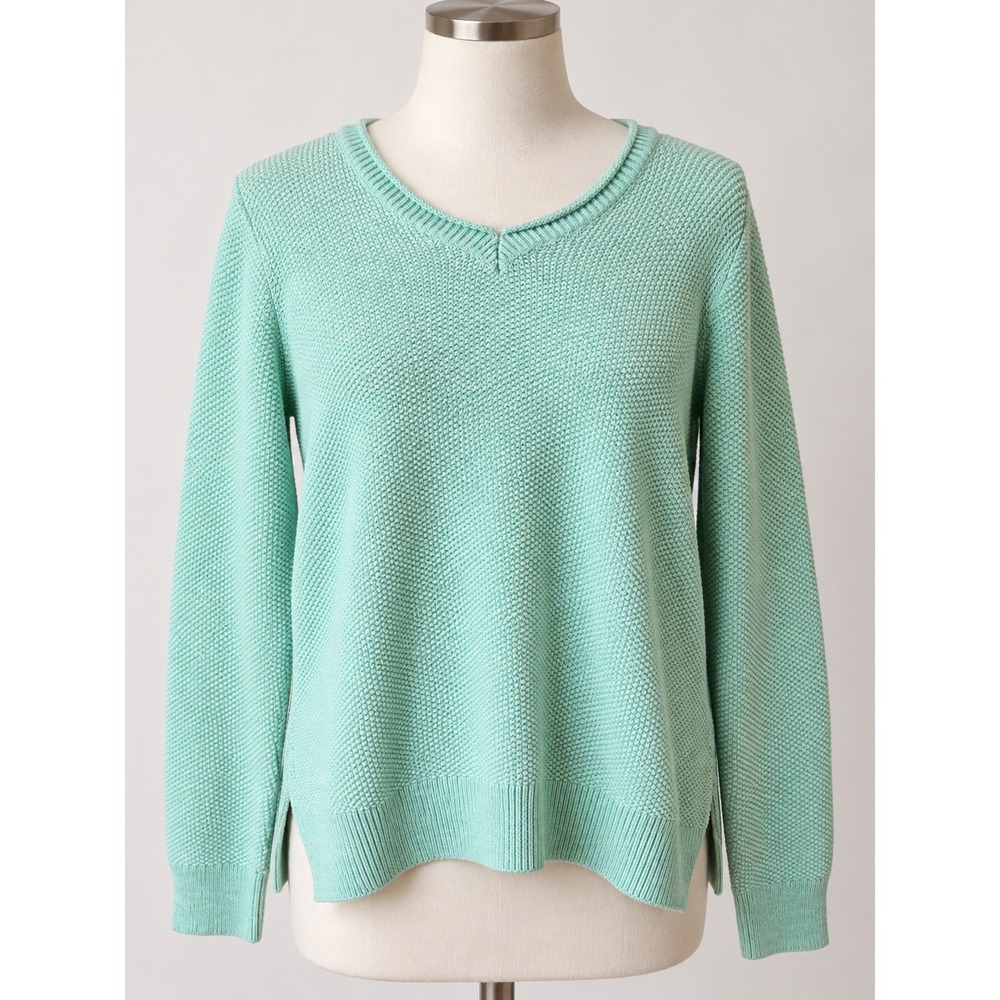 Croft & Barrow Mens Large Mint Green Cotton V-Neck Textured Knit Sweater L